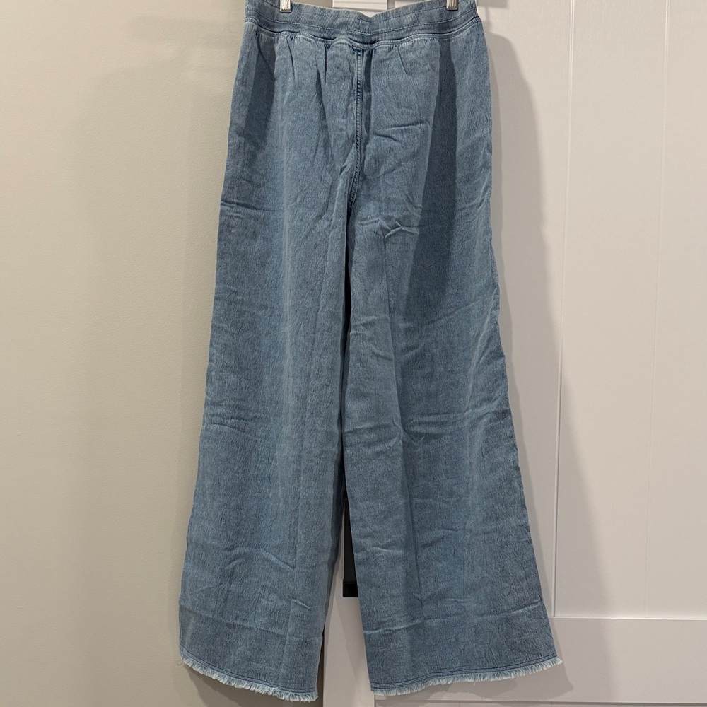 Aerie Light Blue Denim Pants with Cream Drawstring. Medium - Picture 3 of 10